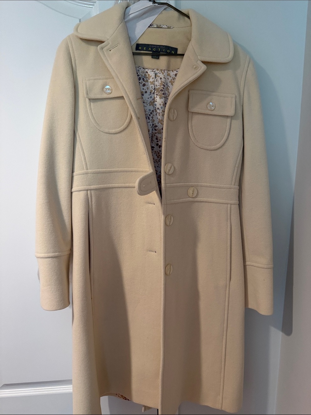 Kenneth Cole Reaction Cream Button-Front Wool Blend Trench Coat